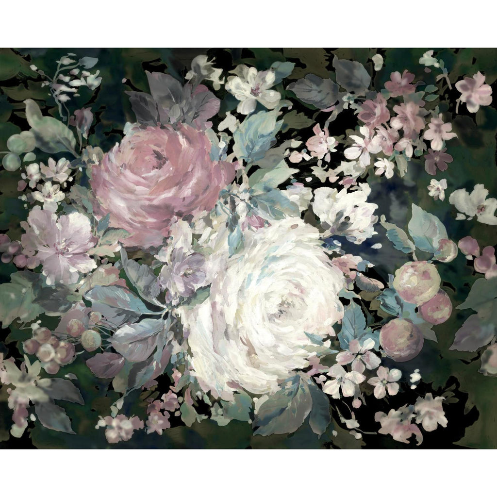 York Impressionist Floral Mural Pink/Black Wallpaper