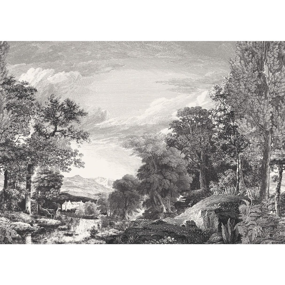 York Provincial Scenic Mural Black Wallpaper