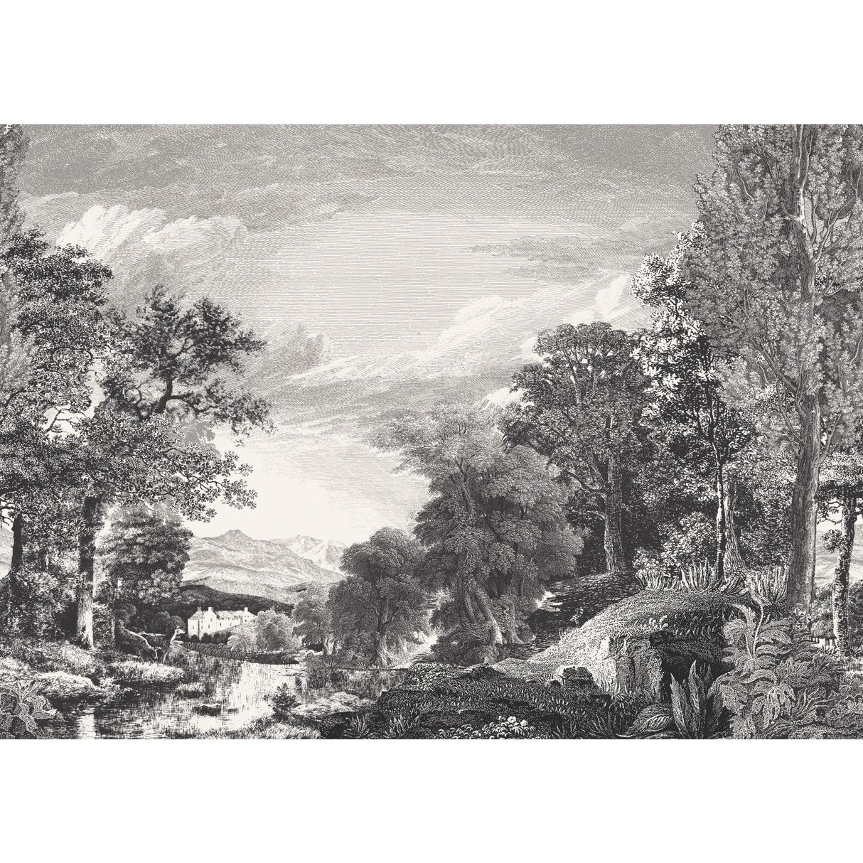 York Provincial Scenic Mural Black Wallpaper