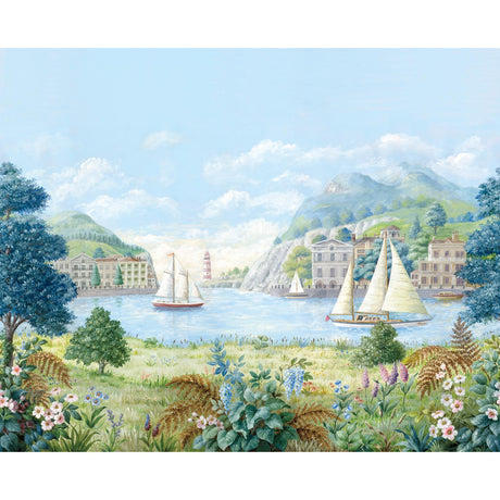 York Safe Harbor Mural Light Blue Wallpaper