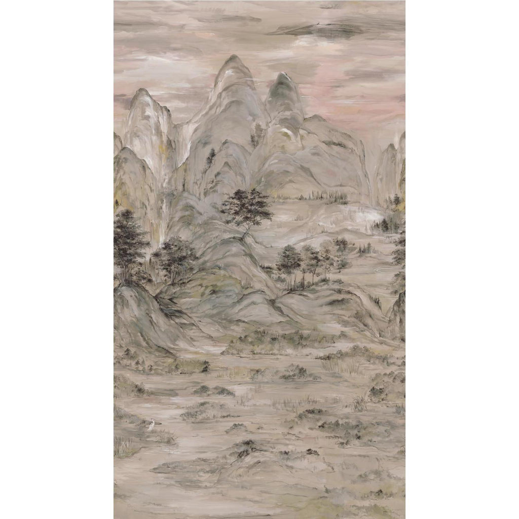 Ronald Redding Designs Misty Mountain Mural Taupe Wallpaper