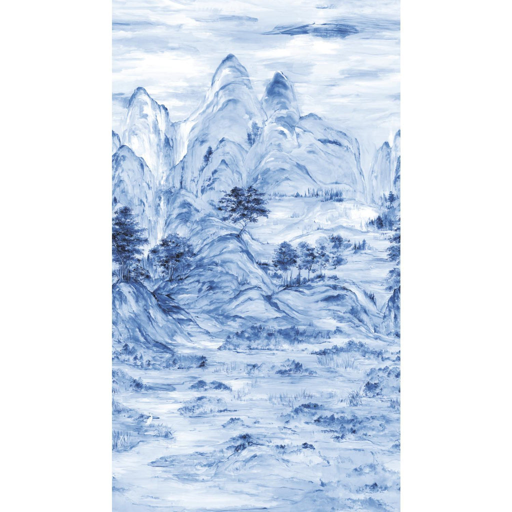 Ronald Redding Designs Misty Mountain Mural Blue Wallpaper