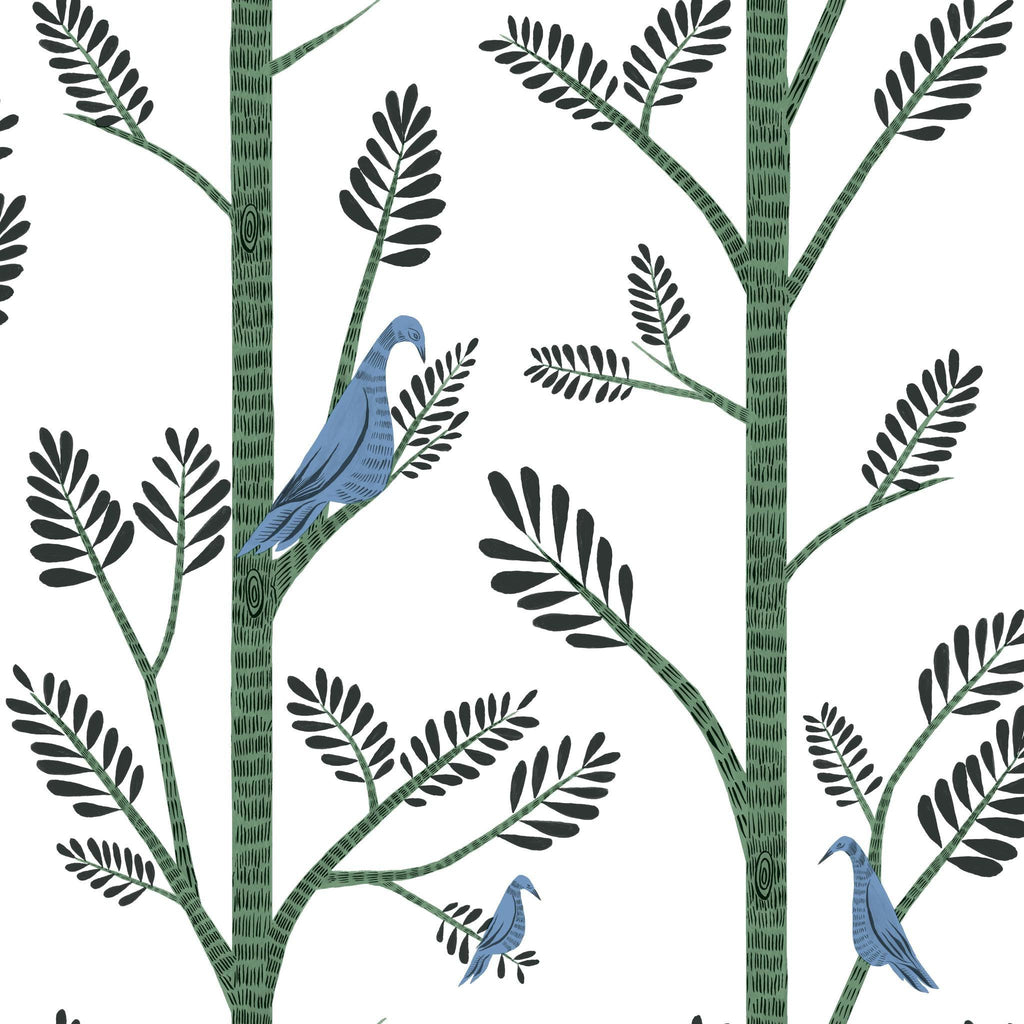 York Aviary Branch Peel and Stick Blue/Green Wallpaper