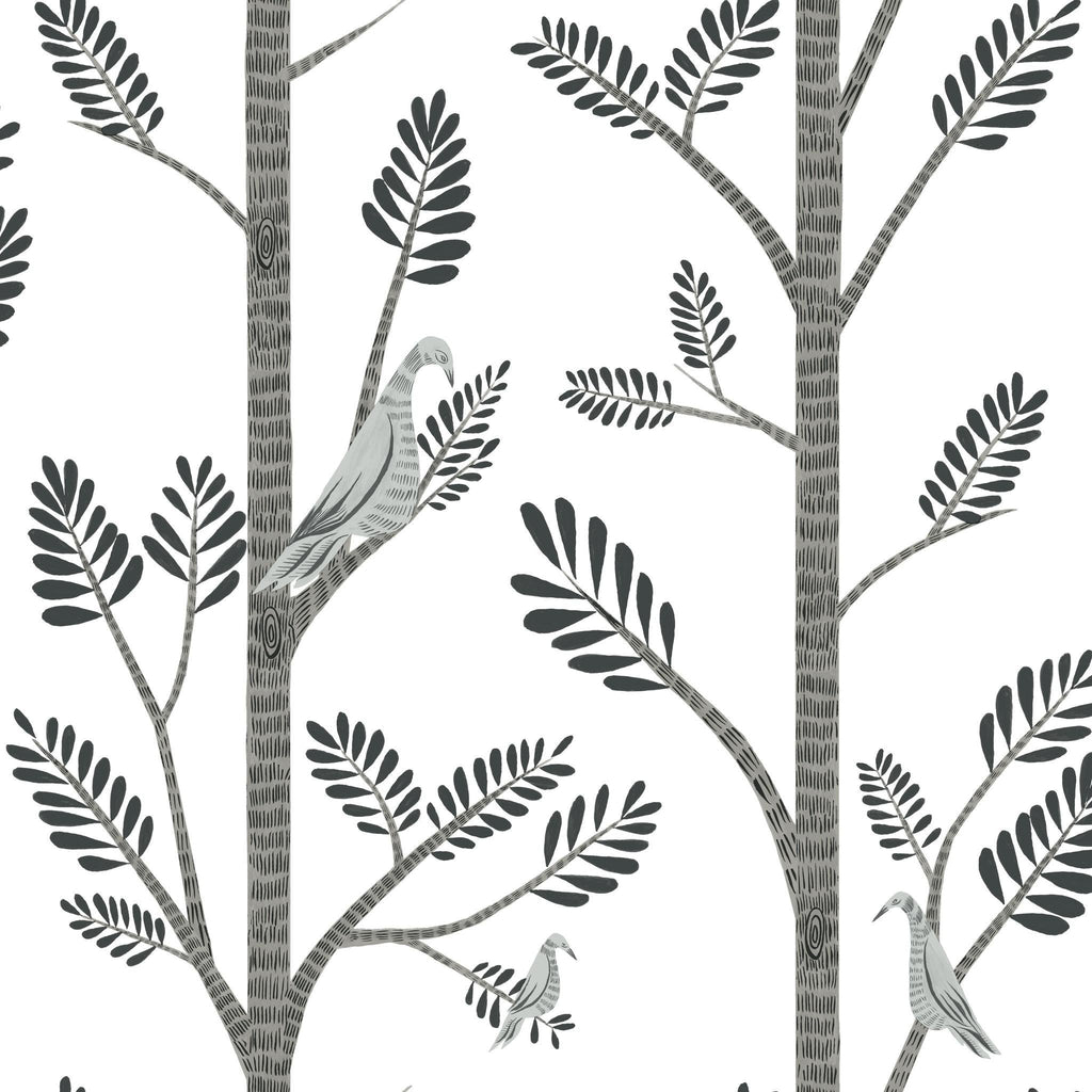 York Aviary Branch Peel and Stick Gray Wallpaper