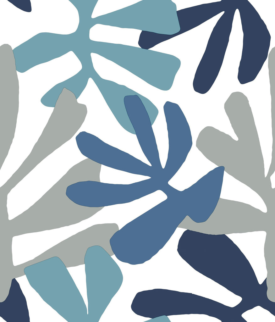 York Kinetic Tropical Peel and Stick Blue/Gray Wallpaper