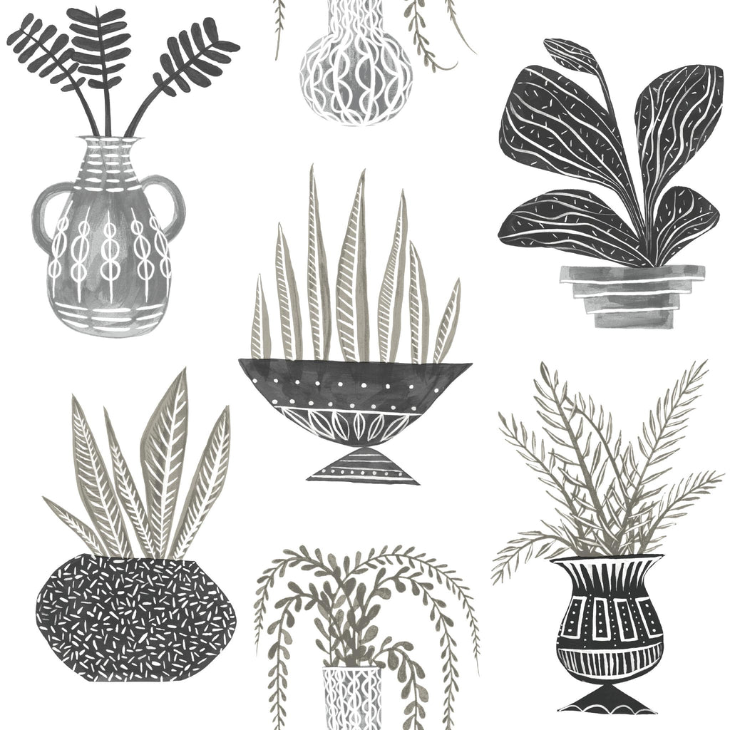 York Plant Party Peel and Stick Black Wallpaper