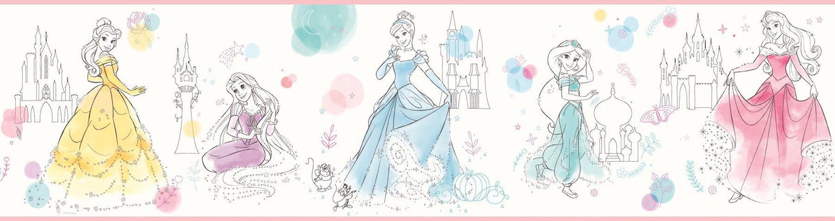 York Disney Princess Pretty Elegant Border Border Blue/Pink/Green Wallpaper