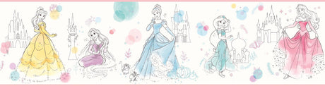 York Disney Princess Pretty Elegant Border Border Blue/Pink/Green Wallpaper