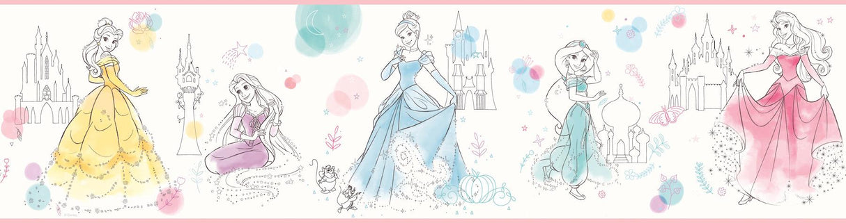 York Disney Princess Pretty Elegant BorderBorder Blue/Pink/Green Wallpaper