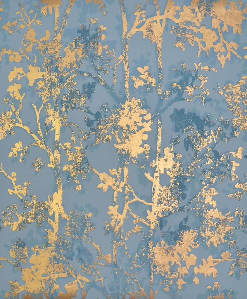 Antonina Vella Shimmering Foliage Blue/Gold Wallpaper