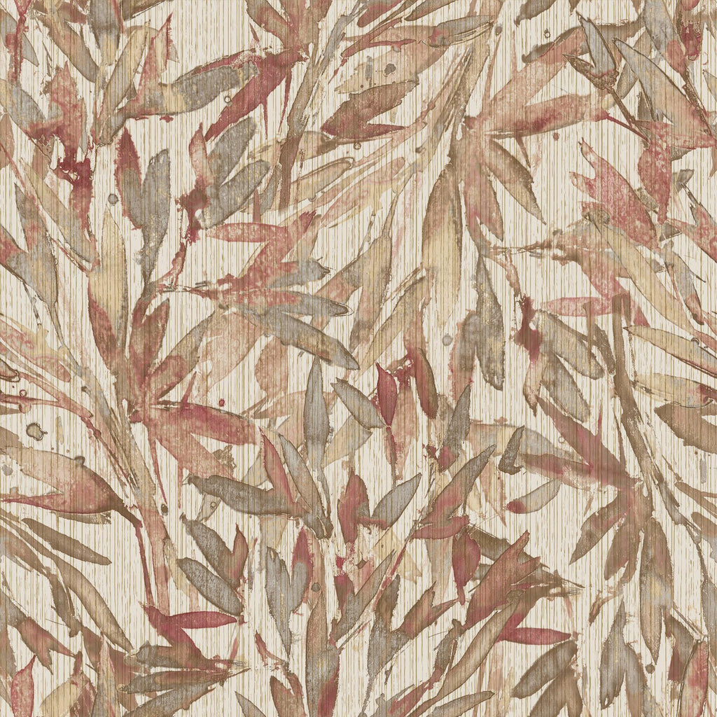 Antonina Vella Rainforest Leaves Red/Warm Grey Wallpaper
