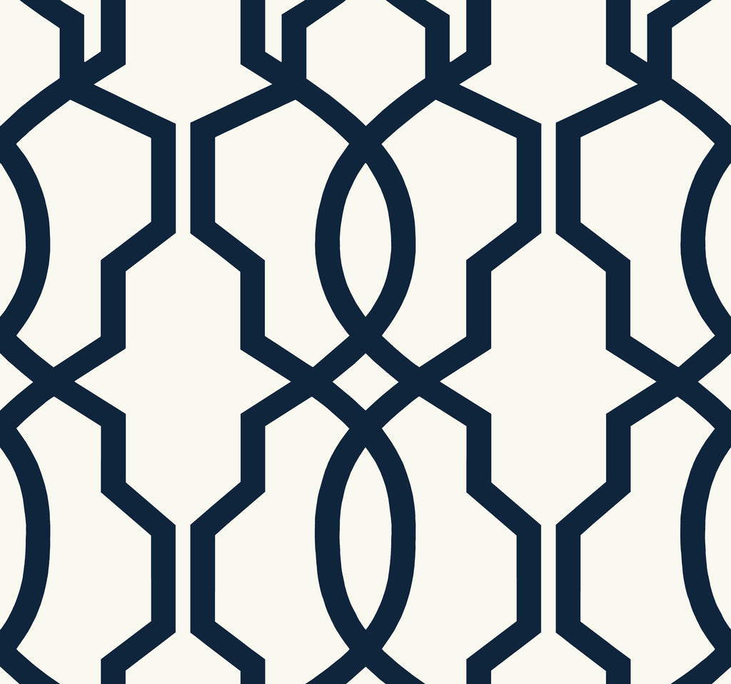 Ashford House Hourglass Trellis navy blue/white Wallpaper