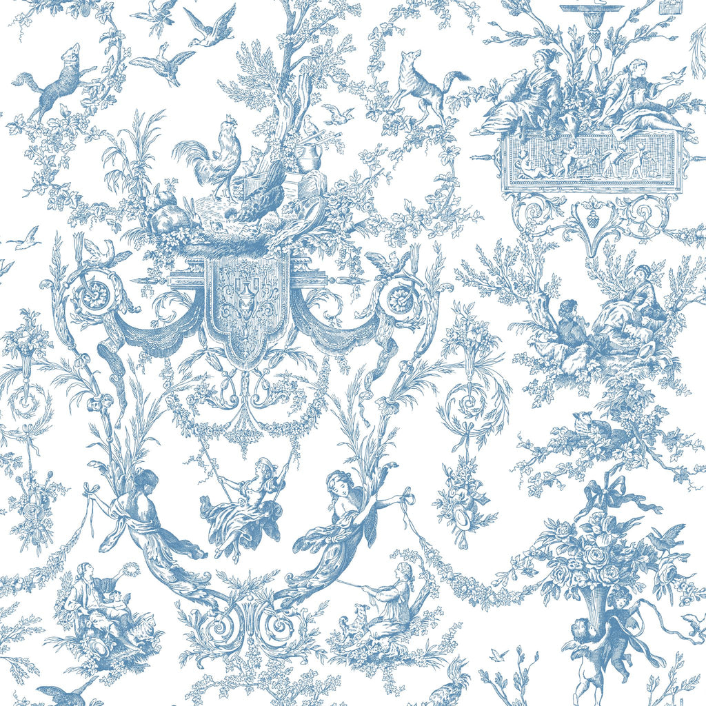 Ashford House Old World Toile blue/white Wallpaper