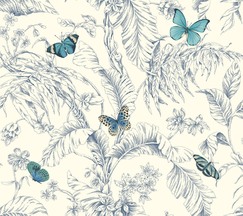 Ashford House Papillon blue/white Wallpaper