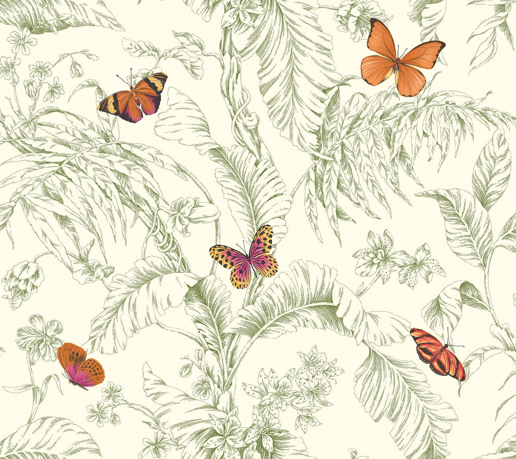 Ashford House Papillon green/orange Wallpaper