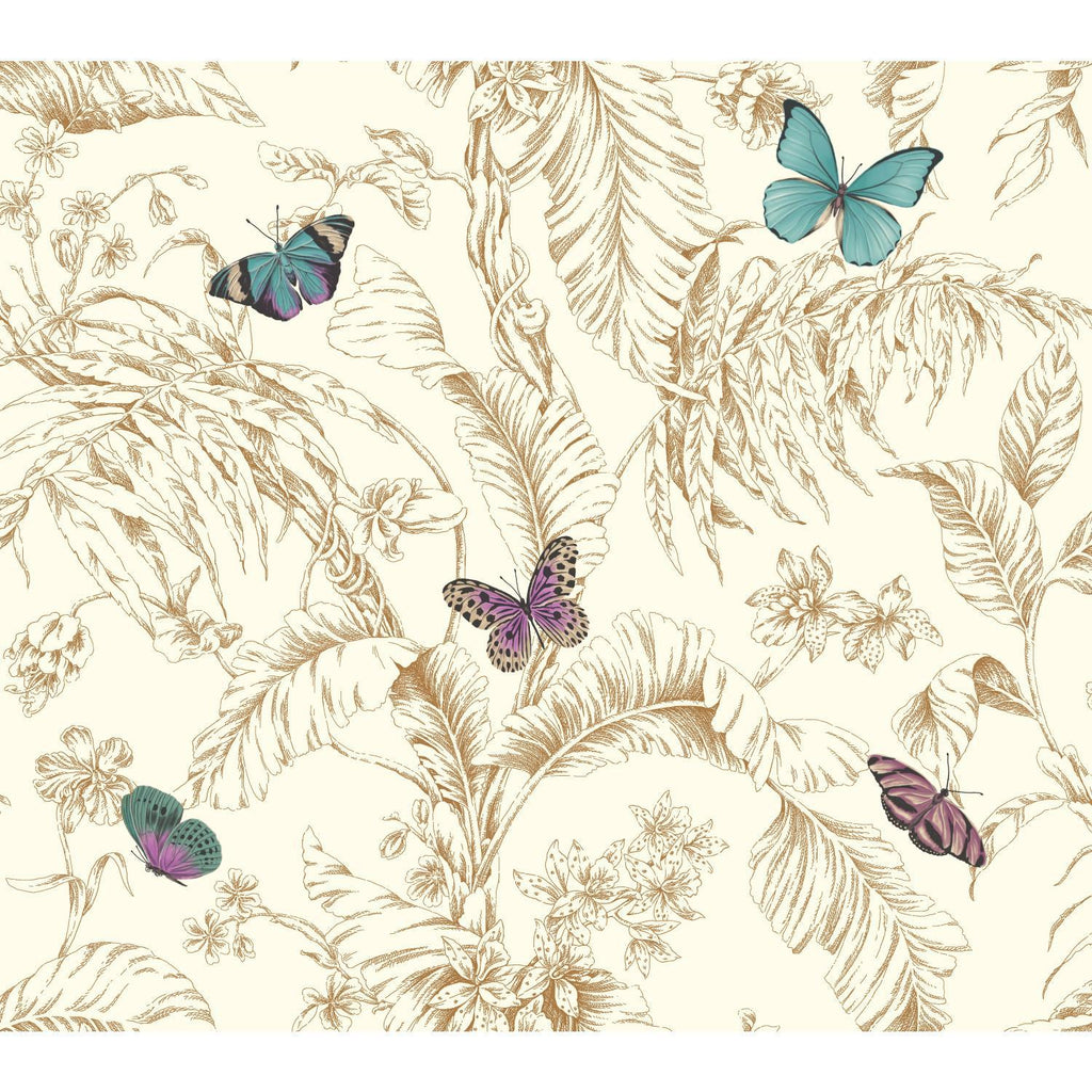 Ashford House Papillon gold/blue/purple Wallpaper