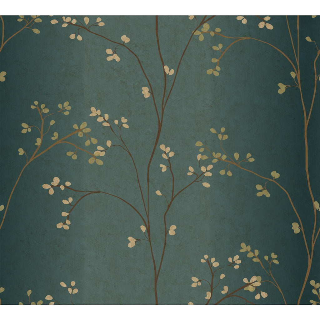 York Vertical Blossoms Teal/Bronze Metallic/Powder Green Wallpaper