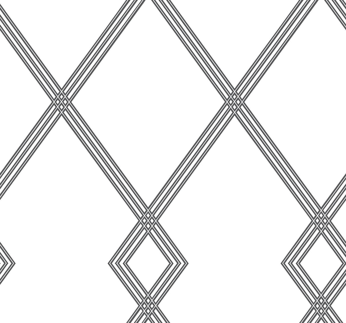 York Ribbon Stripe Trellis White/Black Wallpaper