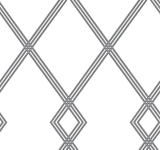 York Ribbon Stripe Trellis White/Black Wallpaper