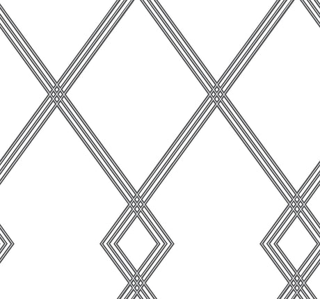 York Ribbon Stripe Trellis White/Black Wallpaper