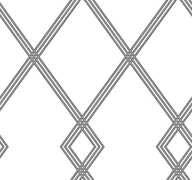York Ribbon Stripe Trellis White/Black Wallpaper
