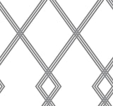 York Ribbon Stripe Trellis White/Black Wallpaper
