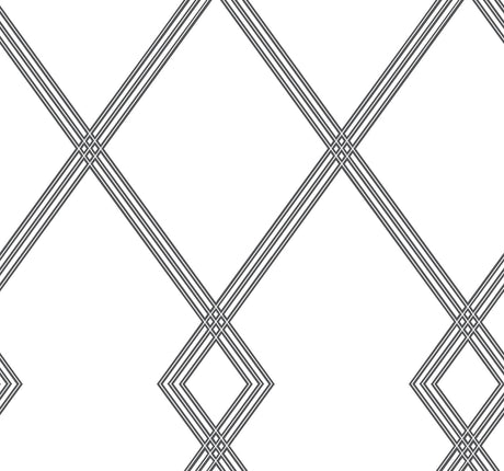 York Ribbon Stripe Trellis White/Black Wallpaper