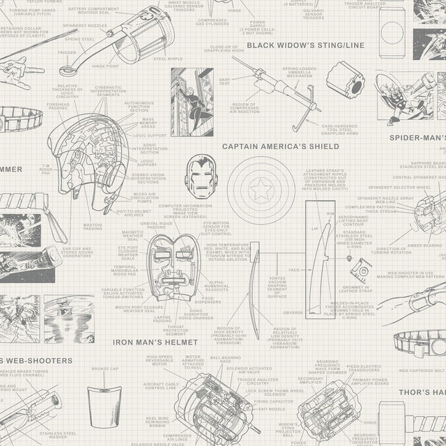 York Marvels Heroes Schematics Cream Wallpaper