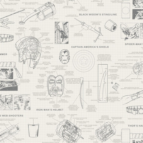 York Marvels Heroes Schematics Cream Wallpaper