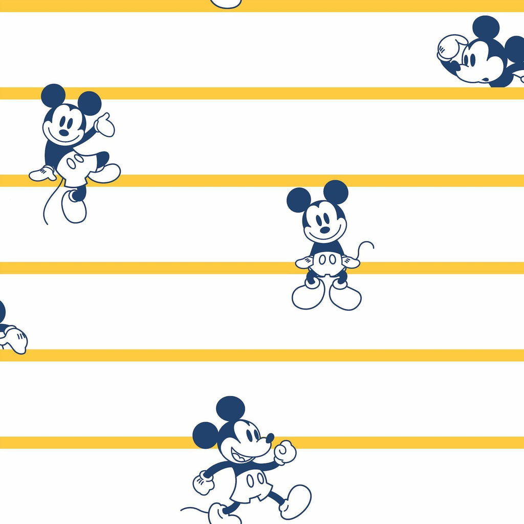 York Disney Mickey Mouse Stripe Yellow Wallpaper