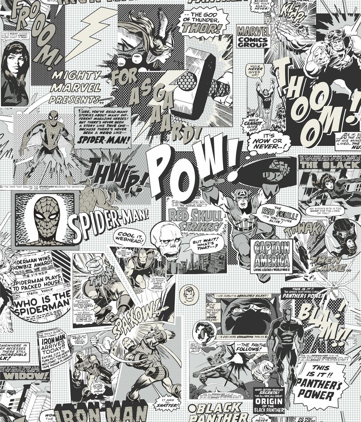 York Marvel Comics Pow! Black/White Wallpaper