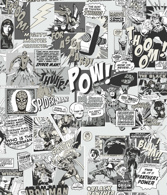 York Marvel Comics Pow! Black/White Wallpaper