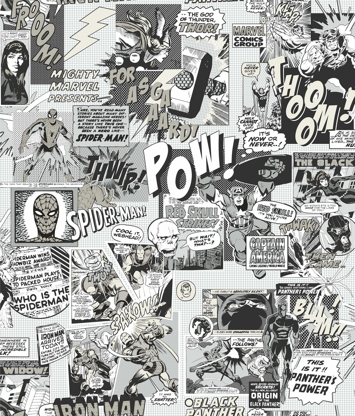 York Marvel Comics Pow! Black/White Wallpaper