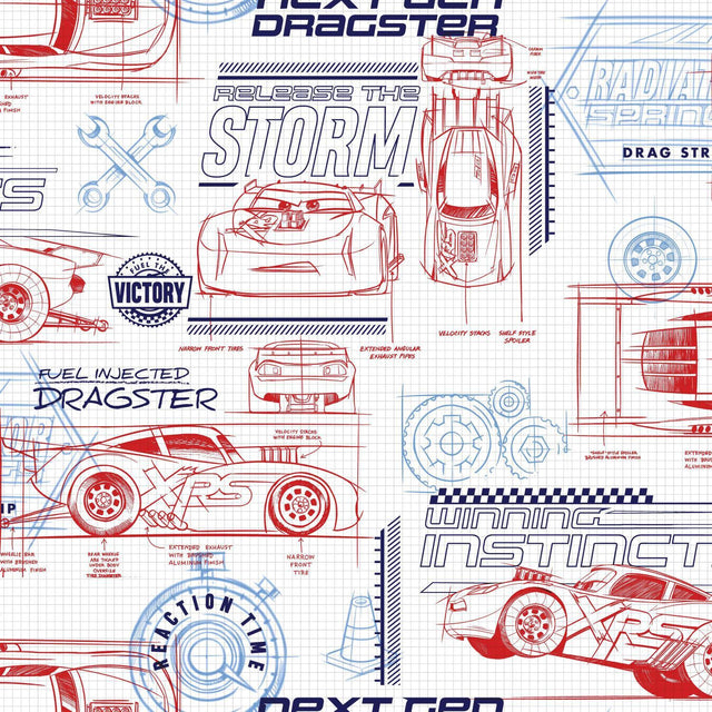 York Disney and Pixar Cars Schematic Red Wallpaper