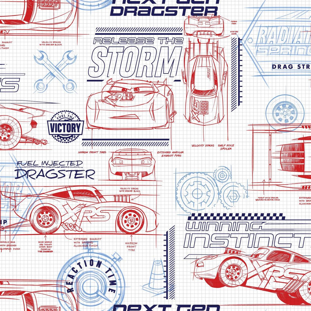 York Disney and Pixar Cars Schematic Red Wallpaper