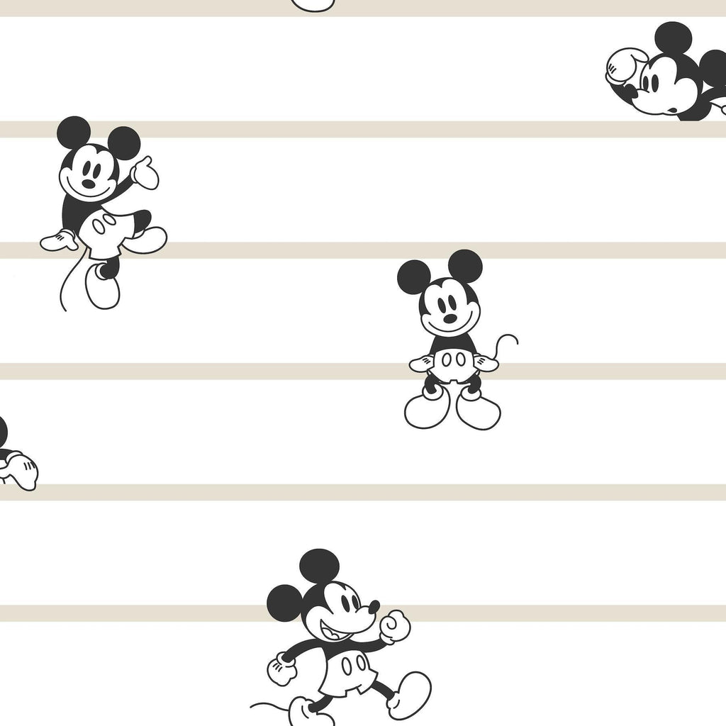 York Disney Mickey Mouse Stripe Black/White/Cream Wallpaper