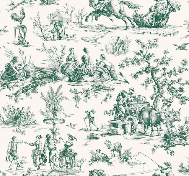 York Seasons Toile Dark Green Wallpaper