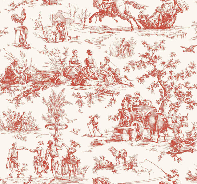 York Seasons Toile Red Wallpaper