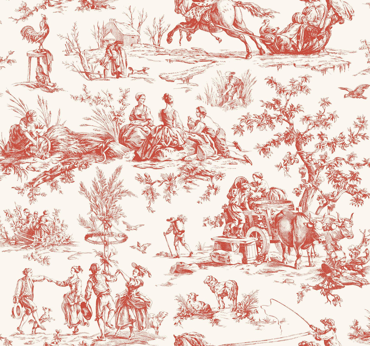 York Seasons Toile Red Wallpaper