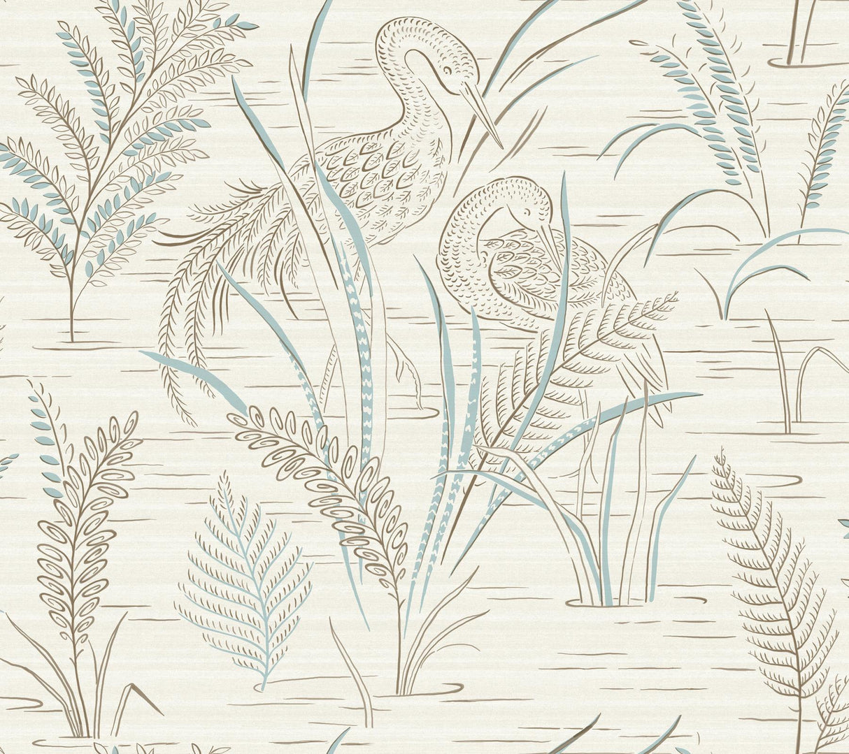 York Fernwater Cranes Brown/Blue Wallpaper