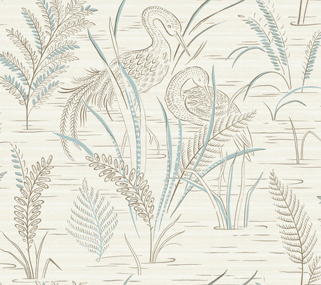 York Fernwater Cranes Brown/Blue Wallpaper