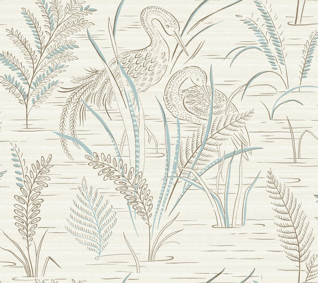 York Fernwater Cranes Brown/Blue Wallpaper
