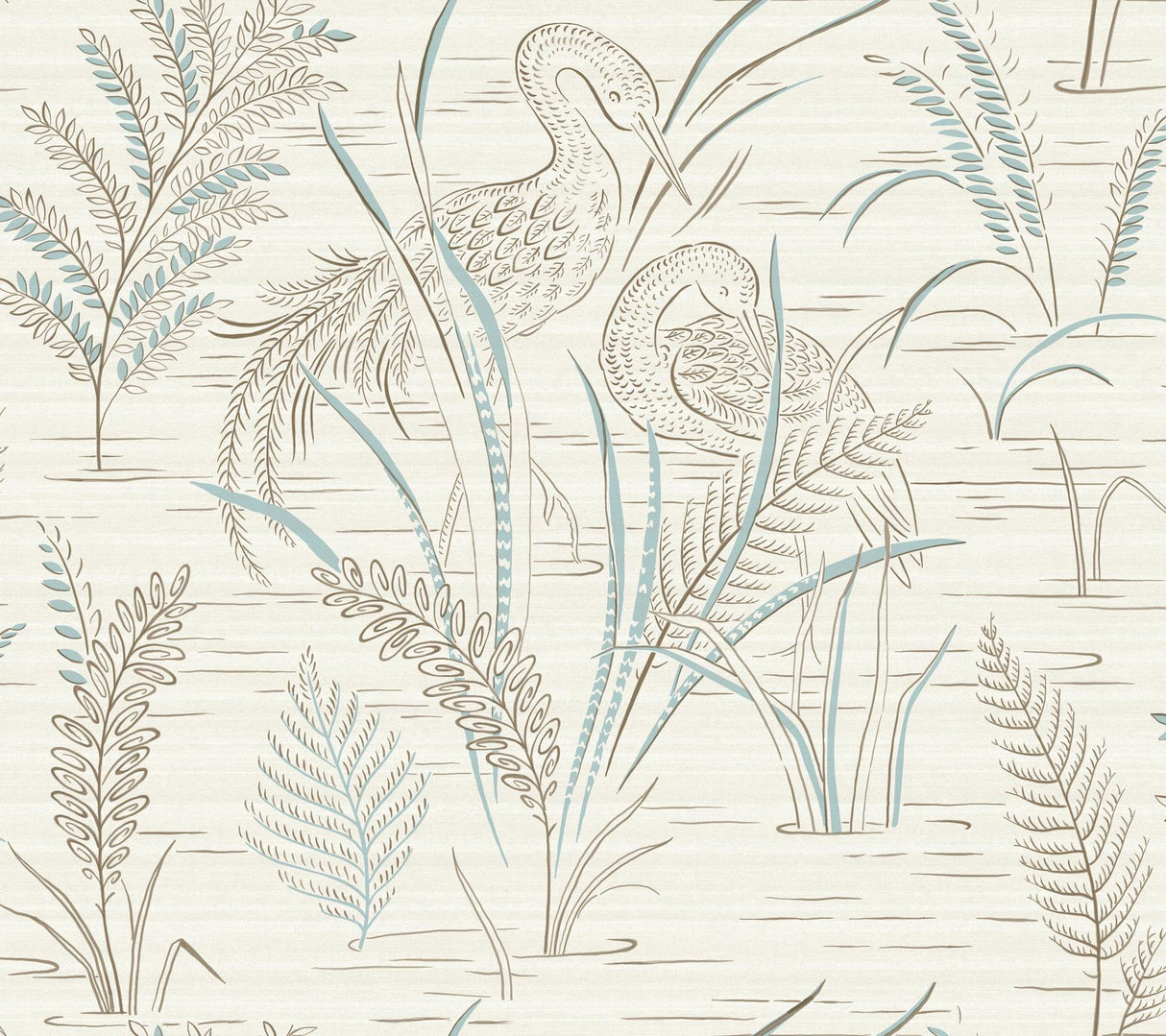 York Fernwater Cranes Brown/Blue Wallpaper