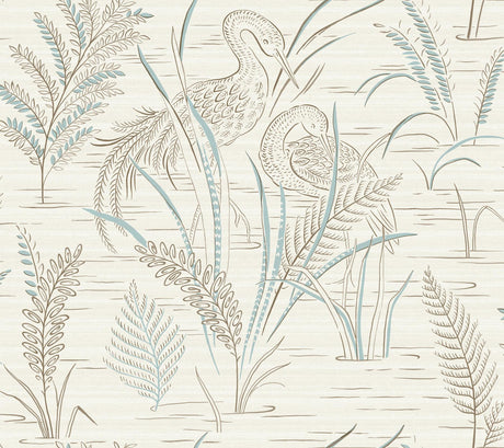 York Fernwater Cranes Brown/Blue Wallpaper