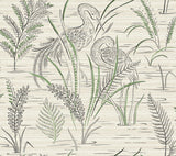 York Fernwater Cranes Black/Green Wallpaper