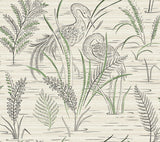 York Fernwater Cranes Black/Green Wallpaper