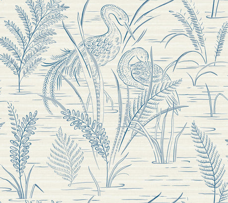 York Fernwater Cranes Blue Wallpaper