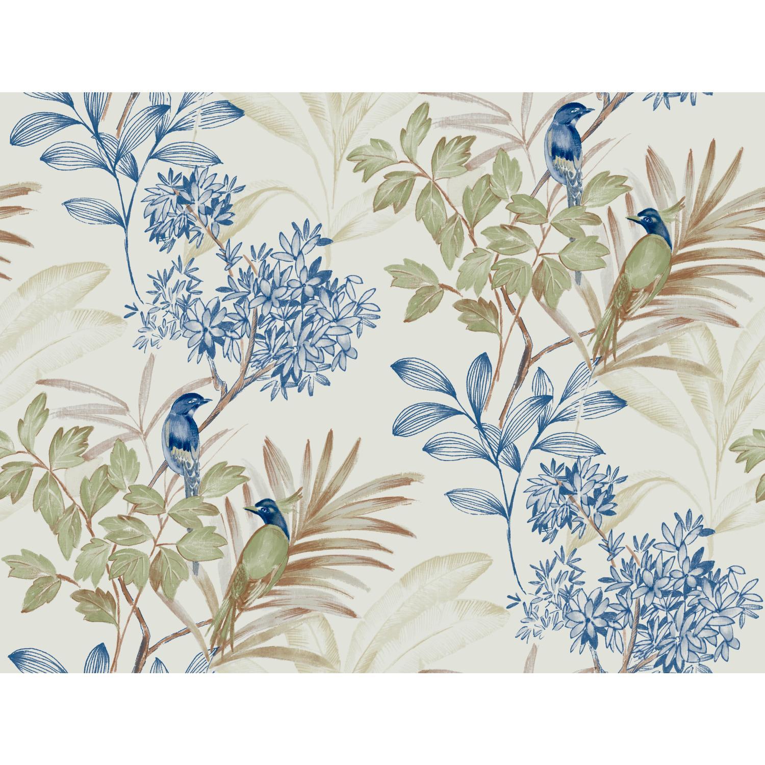 York Handpainted Green & Blue Songbird Wallpaper