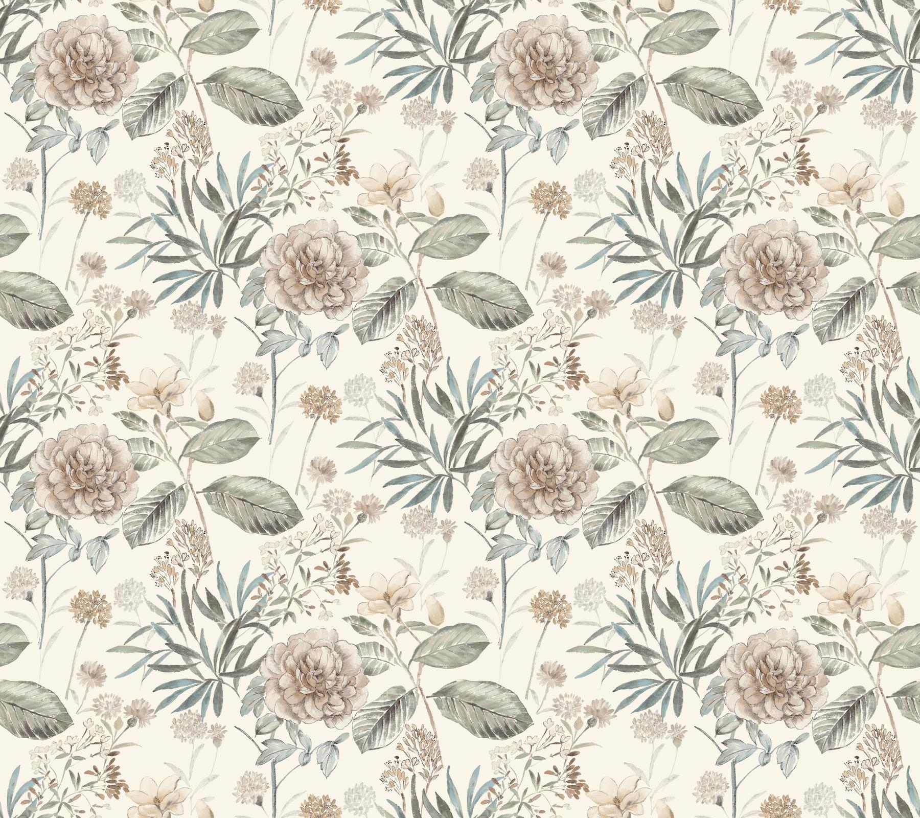 York Beige & Green Midsummer Floral Wallpaper by York