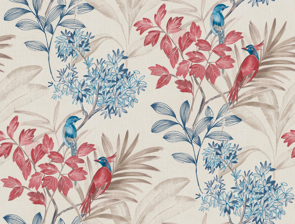 York Handpainted Songbird Red/Blue Wallpaper